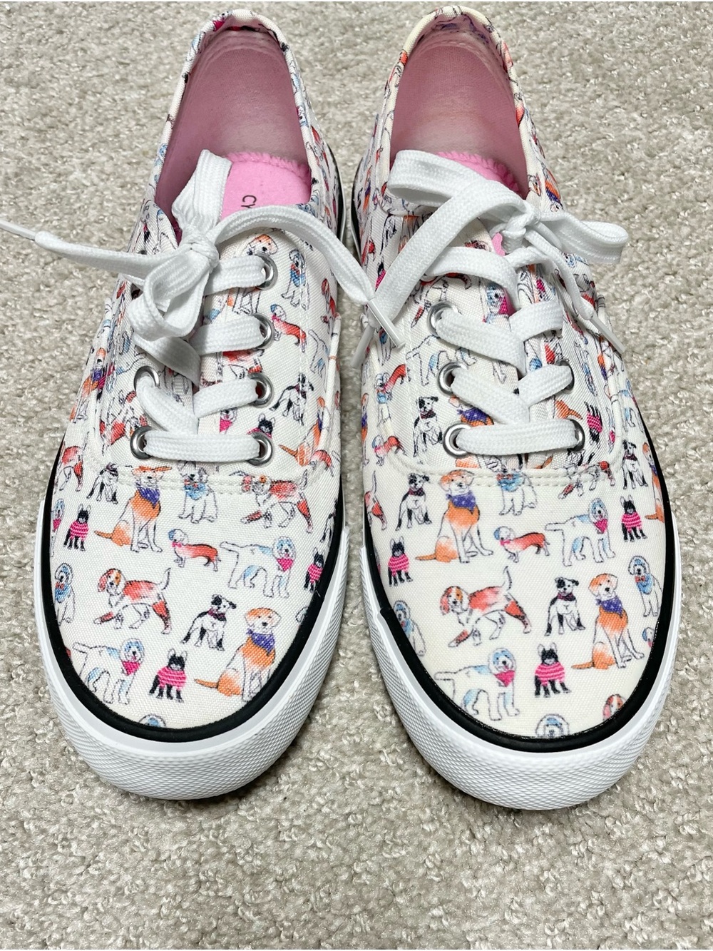 Cynthia Rowley White Canvas Sneakers with Multicolor Dog Print